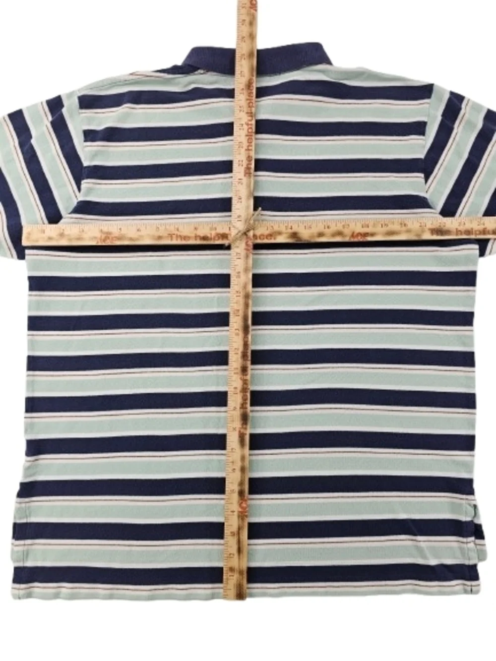 Vintage Polo Ralph Lauren Orange Pony Men XL Blue Teal Navy Striped Ribbed Shirt